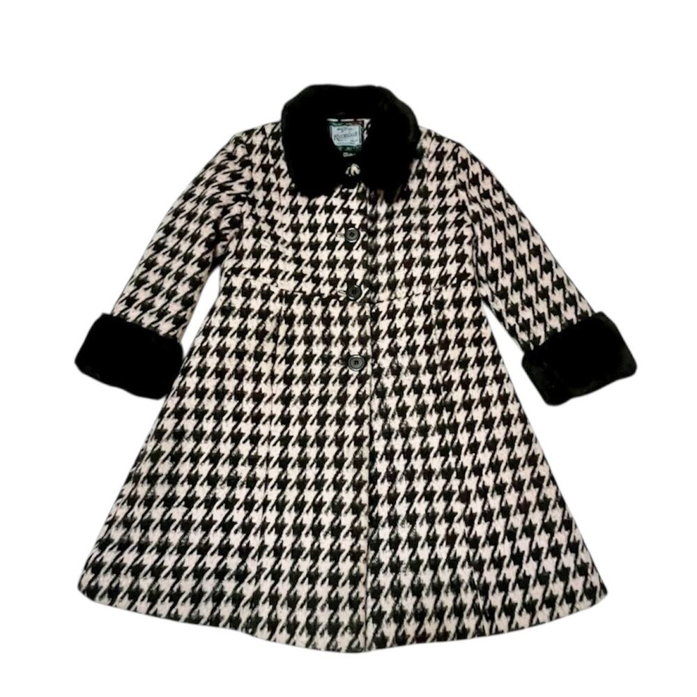 Rothschild Vintage Houndstooth Faux Fur Lined Coat Size 5